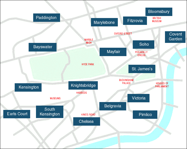 Map of the districts in Central London