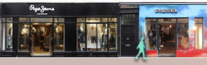 Carnaby Street shops: Pepe Jeans, Diesel clothing