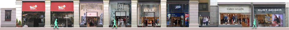 James Street shops: 3ina, Kikki.K cosmetics, Karen Millen clothing, Kurt Geiger