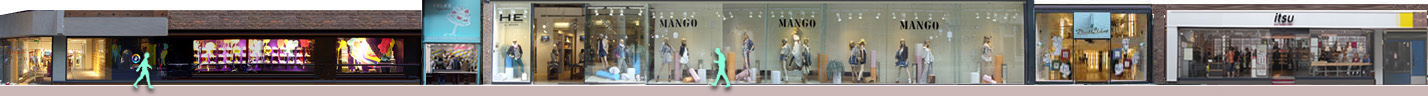 Shops on Neal Street, Mango clothing, David Clulow opticians, Itsu