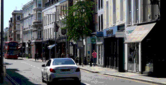 Shops and restaurants on Fulham Road in London