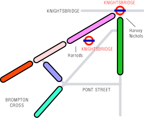 Simple shopping map of Knightsbridge in London
