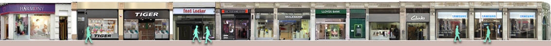Shops on London's Oxford Street: Flying Tiger, Moleskine, Samsung