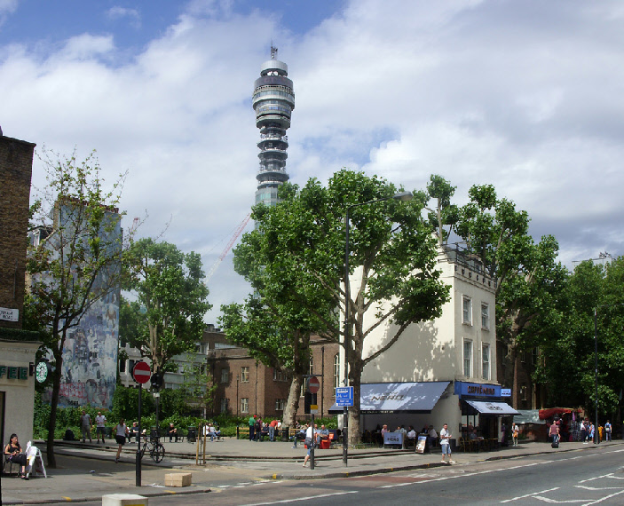 Caffe Nero on Tottenham Court Road with BT Tower behind