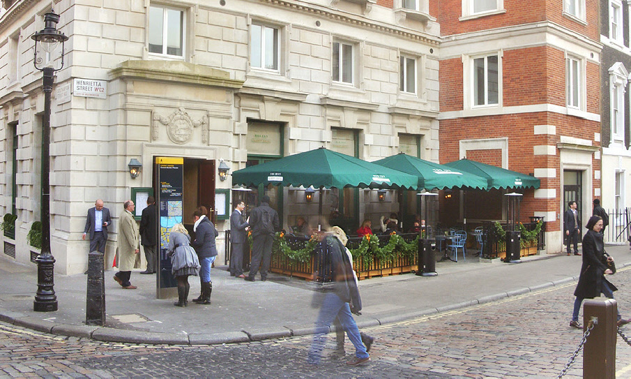 Ivy Market Grill on the corner of Henrietta Street in Covent Garden