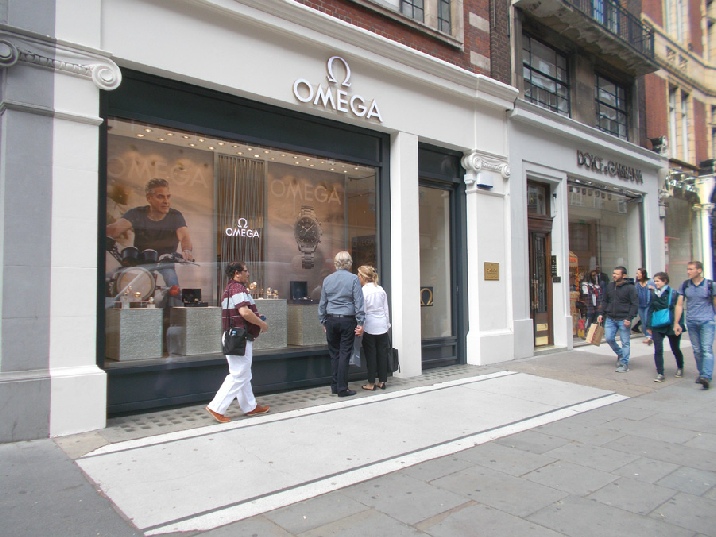 Omega watches shop on Brompton Road in Knightsbridge