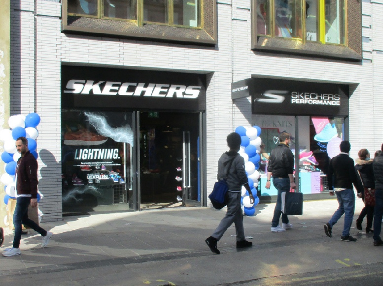 Skechers shoes shop on Oxford Street in London, near Tottenham Court Road station