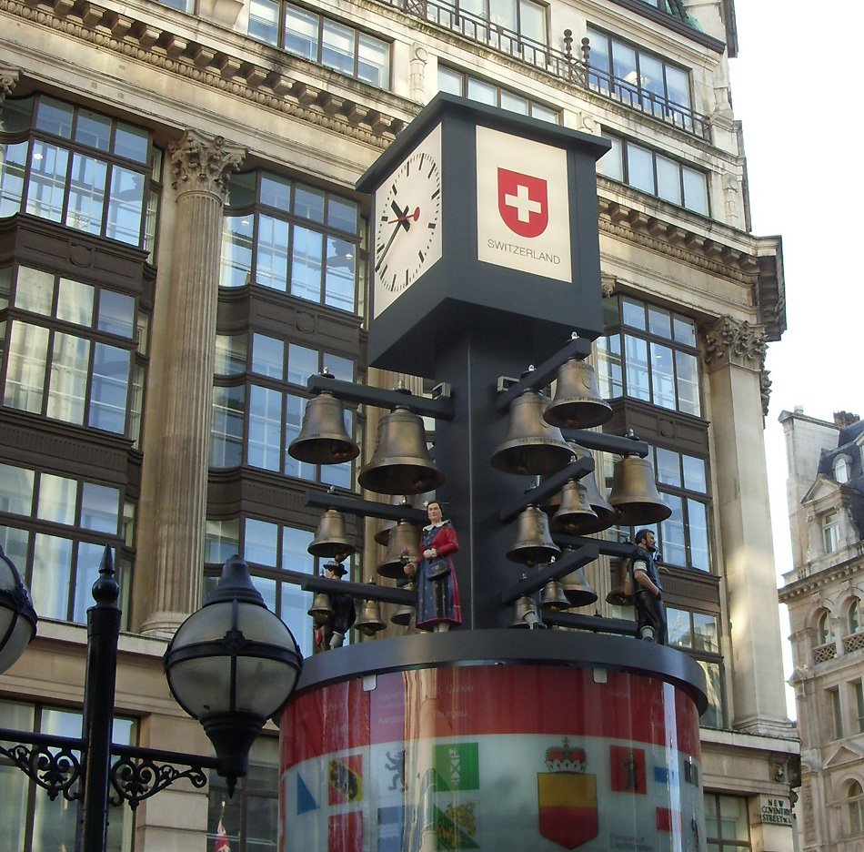 Swiss Clock near Leicester Square in London