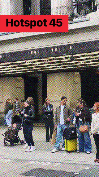 Another London hotspot, with a line of cabs waiting outside Selfridges dpartment strore