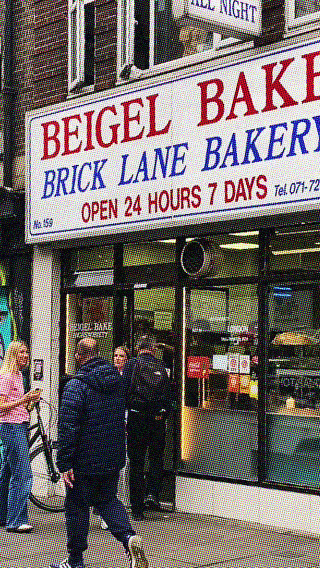 London hotspot with the 24 hour beigel shop and secondhand clothing shops