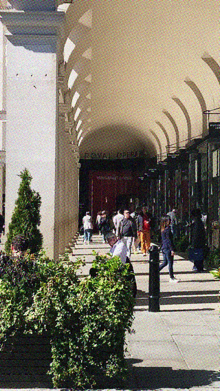 Another London hotspot: The colonnade to the door of the Royal Opera House