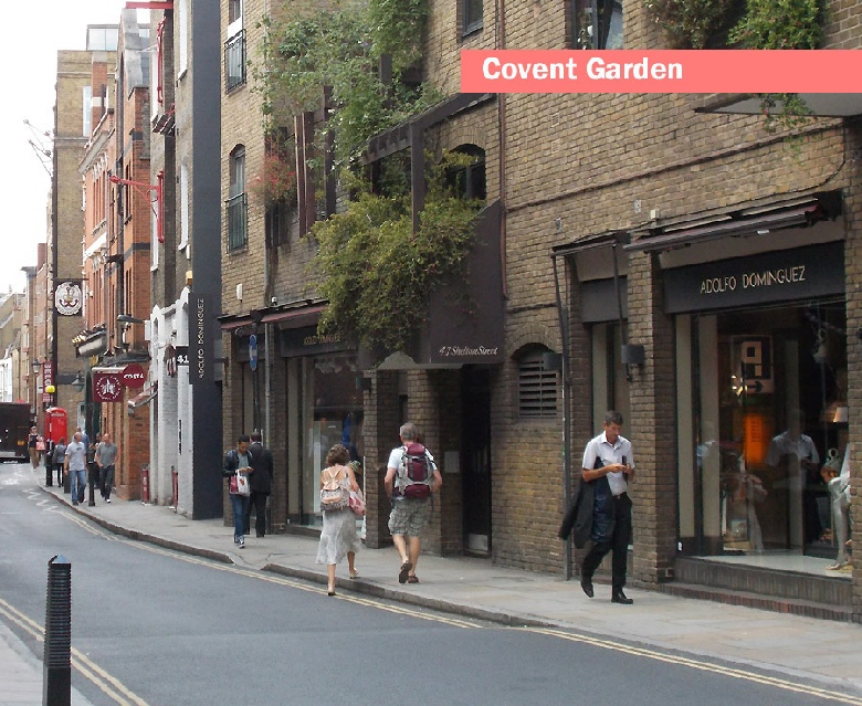 Typical street in London's Covent Garden district