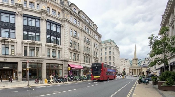 Regent Street with University of Westminster, All Souls Church and BBC Broadcasting House