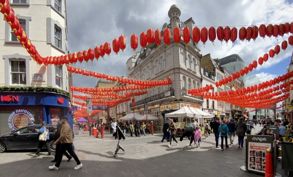 Gerrard Street at junction with Wardour Street in London's Chinatown