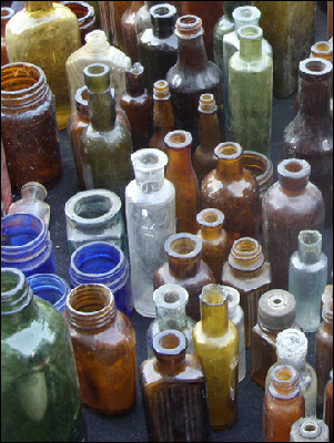 Antique glass bottles at London's Bermondsey market