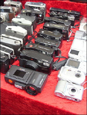 Old cameras in the market at London's Brick Lane