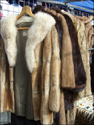 Fur coats for sale at London's Portobello Market