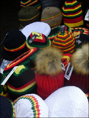 Hats stall in London's Brick Lane market