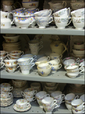 Antique tea cups at Camden's Stables Market in London
