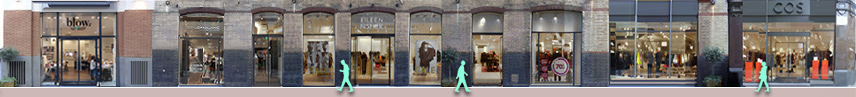 Slingsby Place shops in Covent Garden: Blow hairdressing, Eileen Fisher clothing, COS