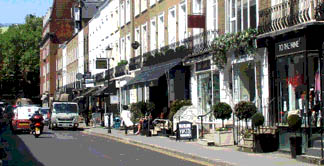 Shops and restaurants on Beauchamp Place in London