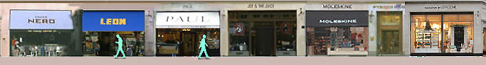 Cafes and shops on Regent Street: Cafe Nero, Leon, Paul, Joe and the Juice, Moleskine, Space NK