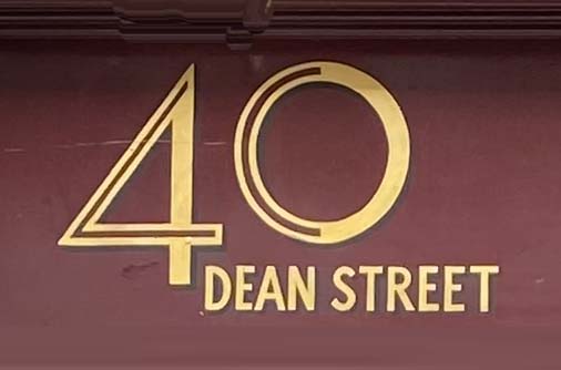 Sign at Forty Dean Street restaurant in London's Soho