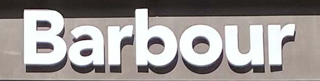 Shop sign at Barbour on Long Acre in London's Covent Garden