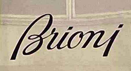 Sign at Brioni menswear shop on London's Bruton Street in Mayfair