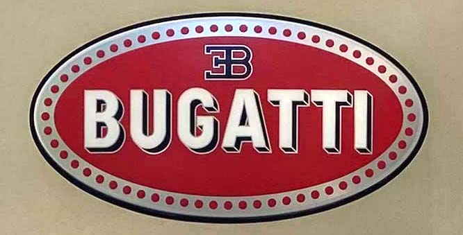 Sign at Bugatti car showroom on Bruton Street in London's Mayfair