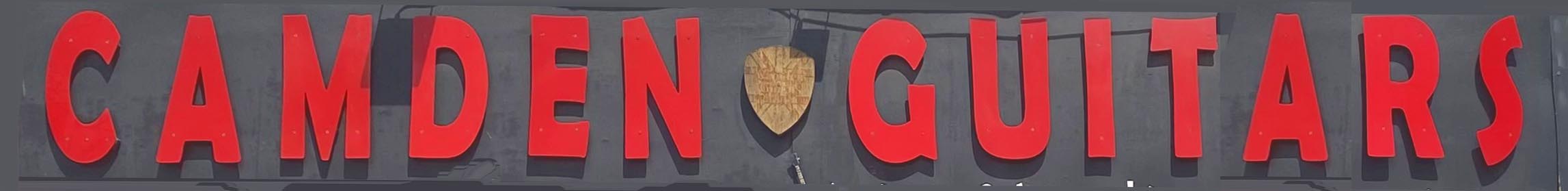 Sign at Camden Guitars shop on Chalk Farm Road in Camden, London