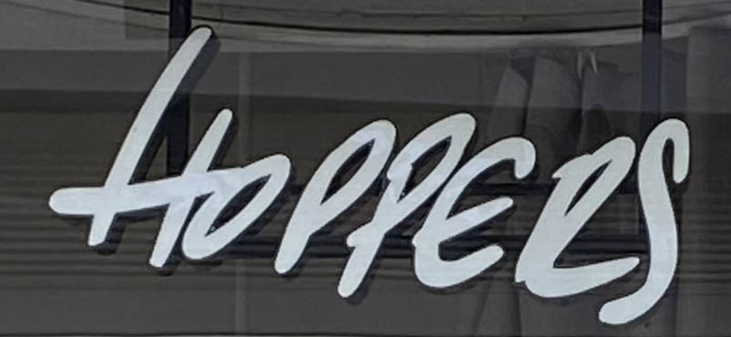 Sign at Hoppers restaurant at corner of James Street