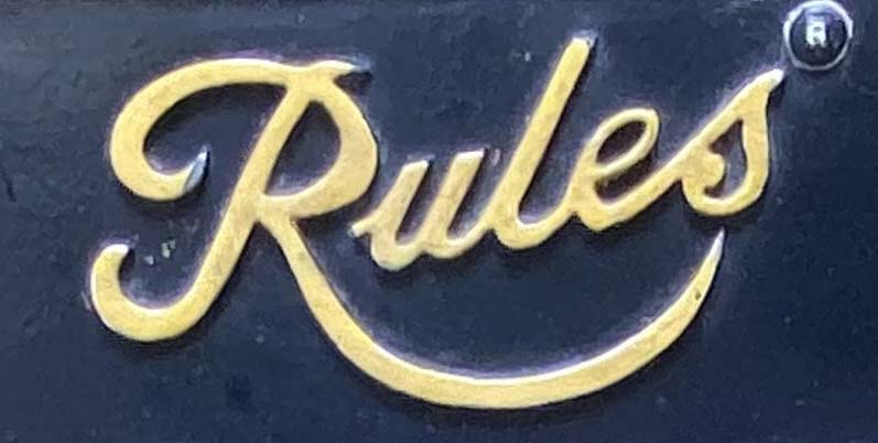 Sign at Rules restaurant on Maiden Lane in Covent Garden, London