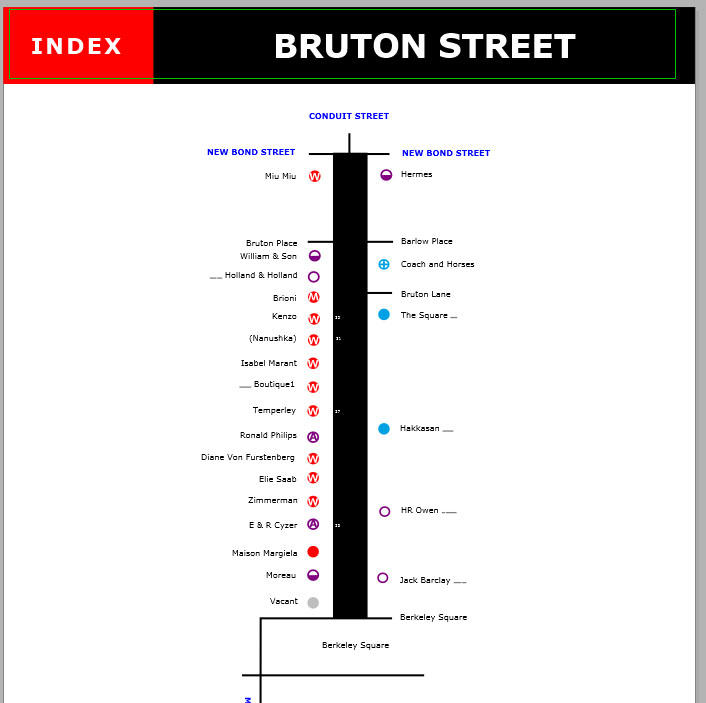 Shops and restaurants on Bruton Street in London