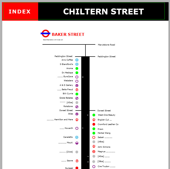 Map of shops and cafes on London's Chiltern Street