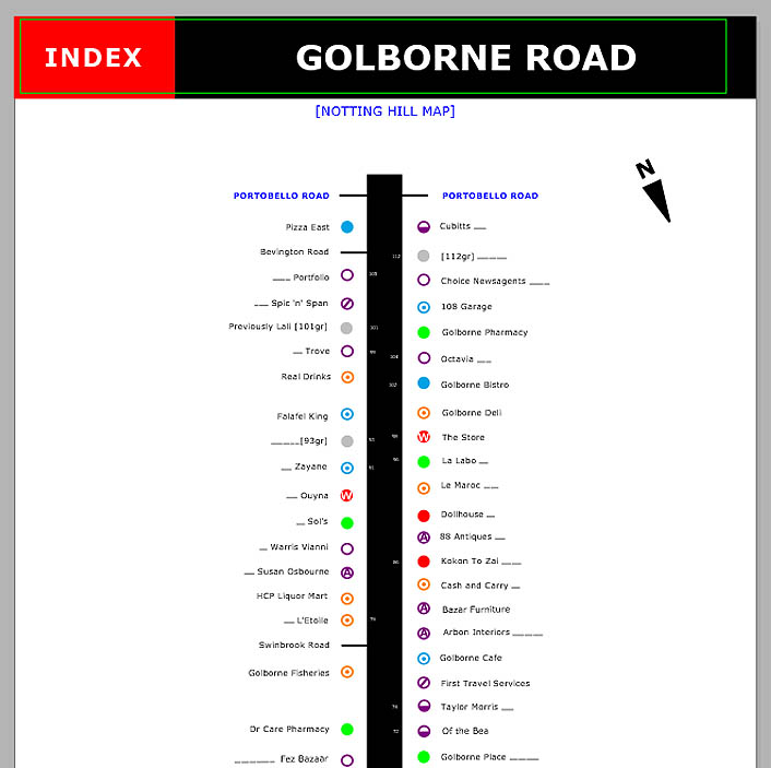Map of shops and restaurants on Golborne Road