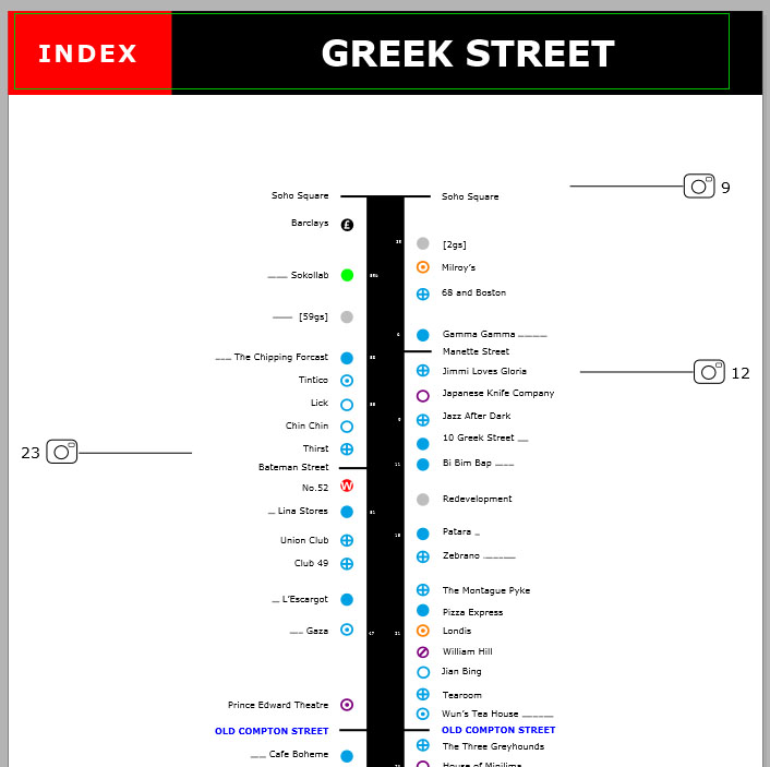 Map of shops and restaurants on London's Greek Street
