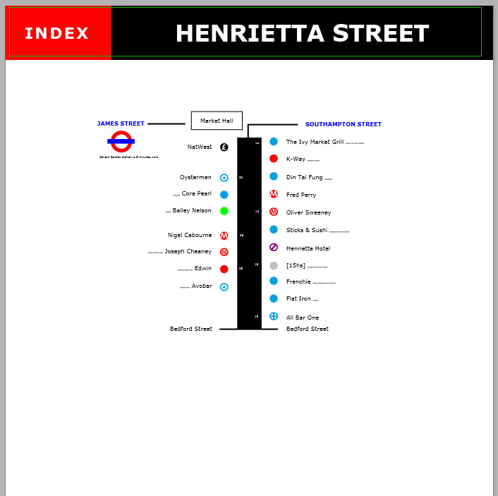 Map of shops and restaurants on London's Henrietta Street