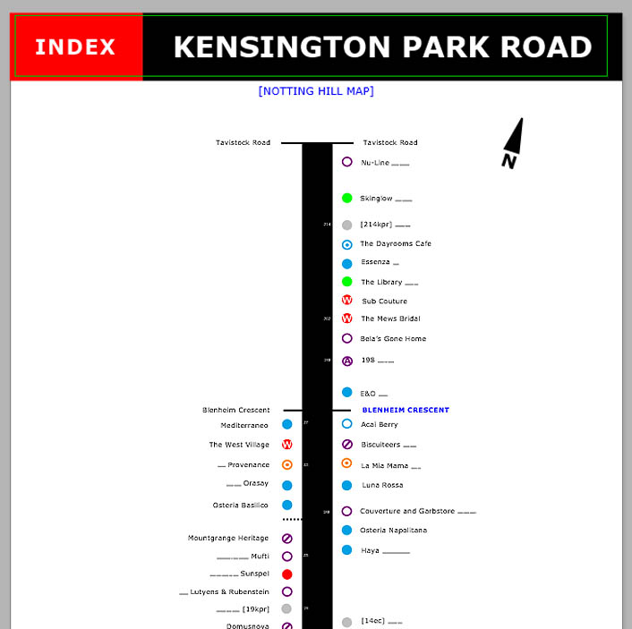 Map of shops and restaurants on Kensington Park Road