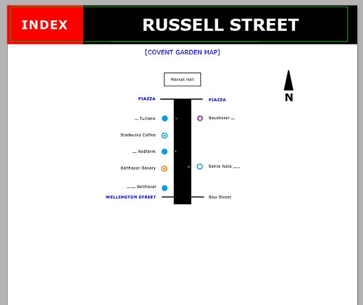 Map of shops and restaurants on Russell Street