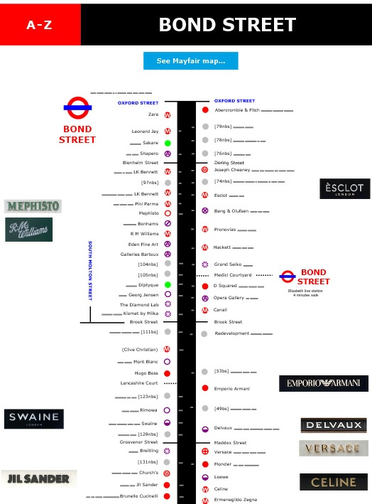 Shops galleries and jewellers on London's Bond Street