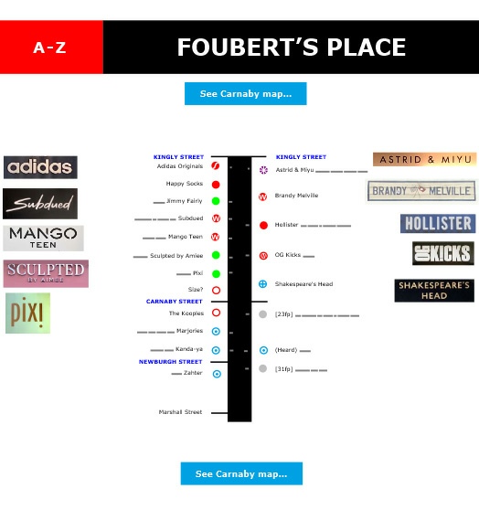 Map of shops on Foubert's Place in London