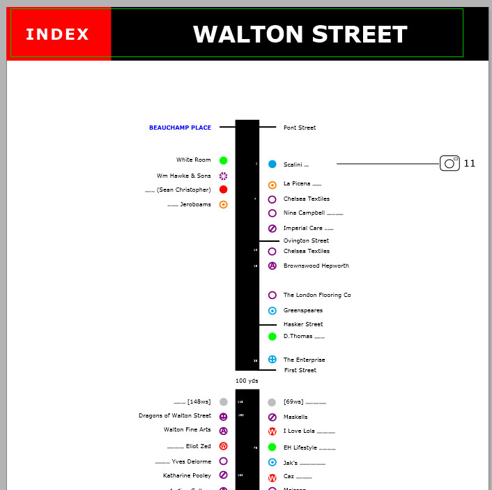 Map of shops and restaurants on Walton Street in London