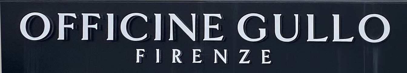 Sign at Officine Gullo kitchen showroom on Fulham Road