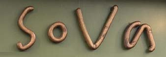 Sign at Sova wine bar and restaurant on Blenheim Crescent in London's Notting Hill