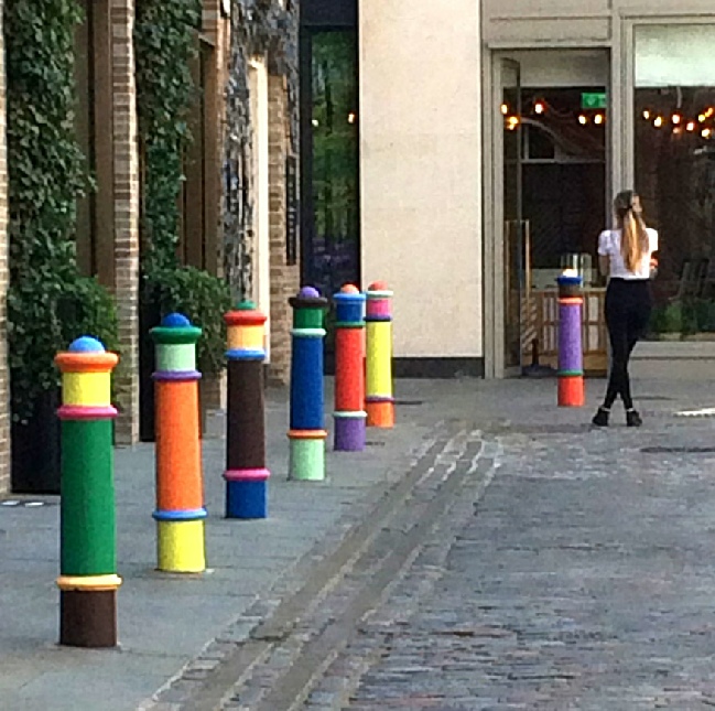 Rainbow bollards on Floral Street in Covent Garden