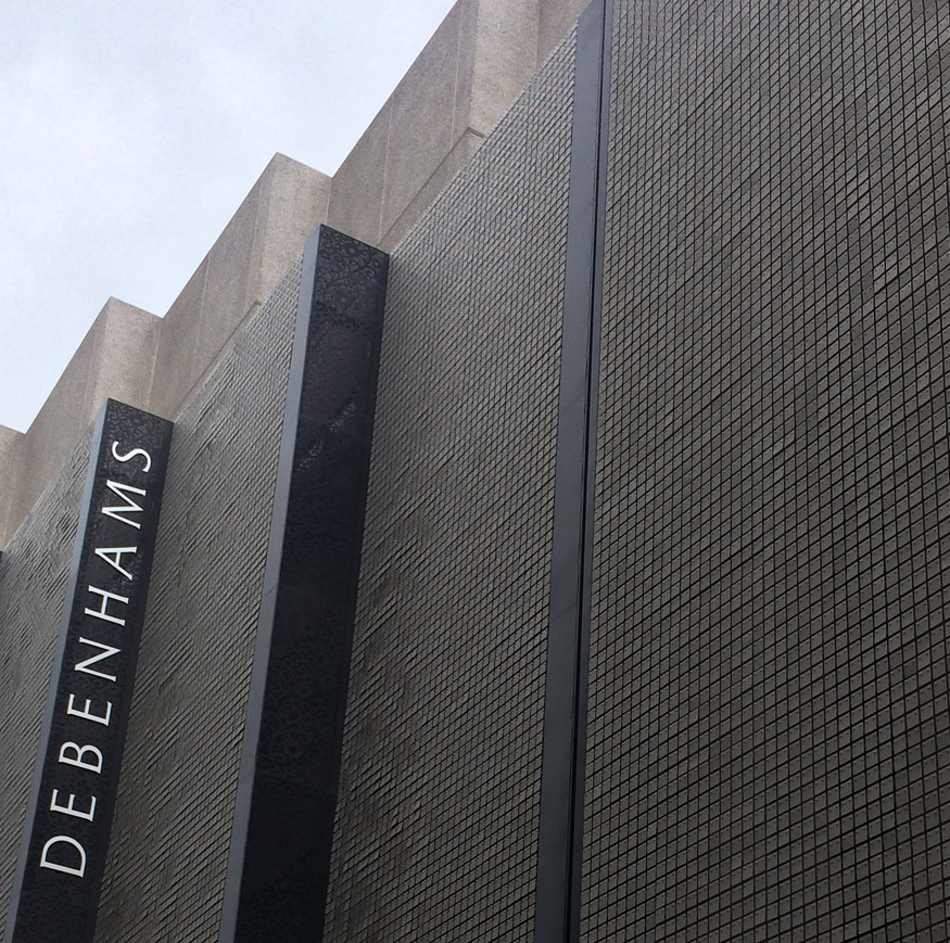 Shimmering frontage of Debenhams store on London's Oxford Stree