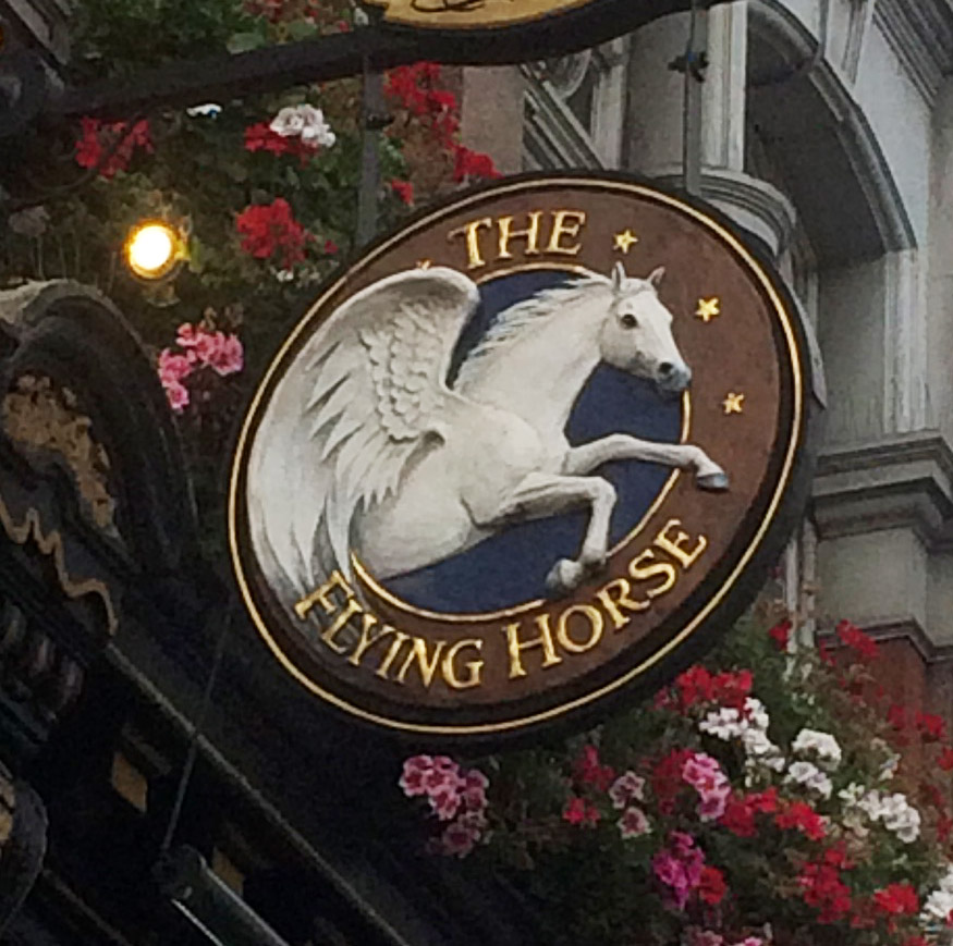 Sign for the Flying Horse pub on London's Oxford Street