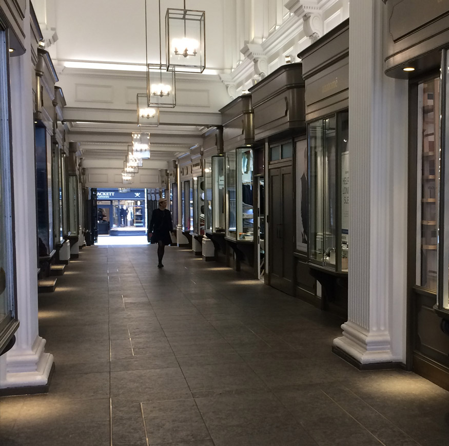 The Piccadilly Arcade in London joins Piccadilly to Jermyn Street