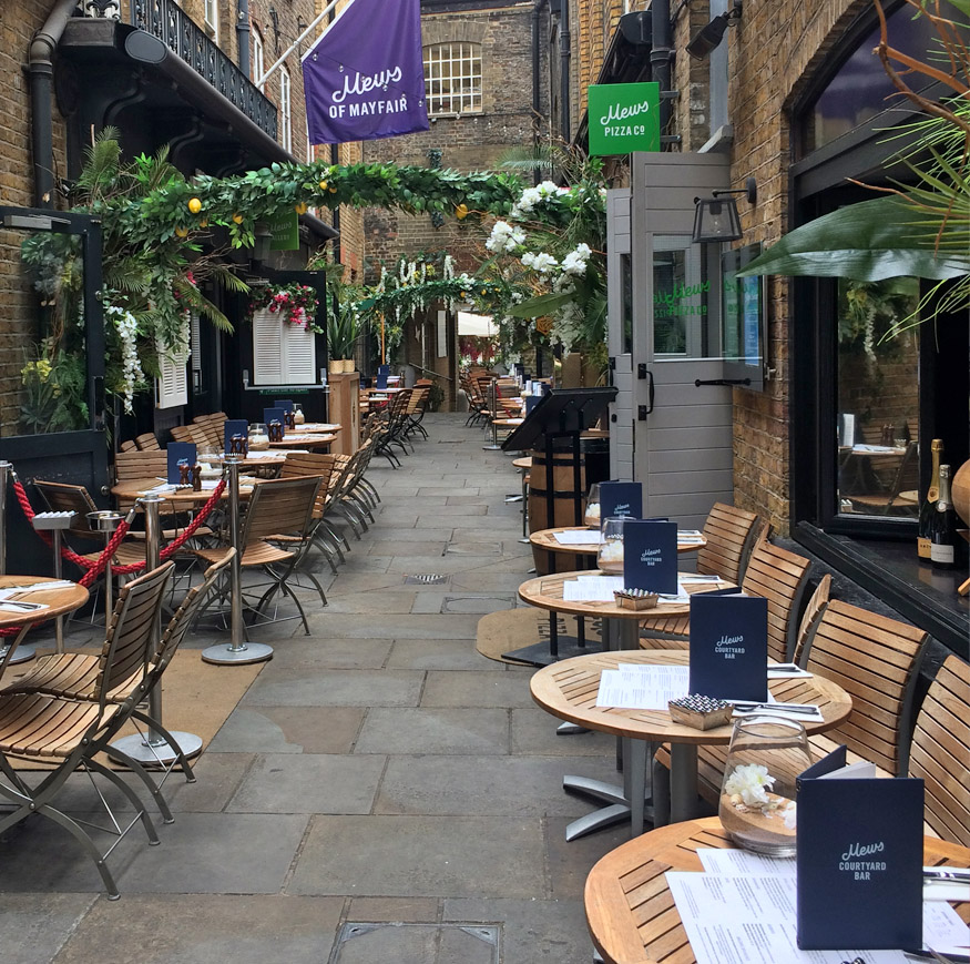 Restaurants in Lancashire Court, off New Bond Street, in London's Mayfair